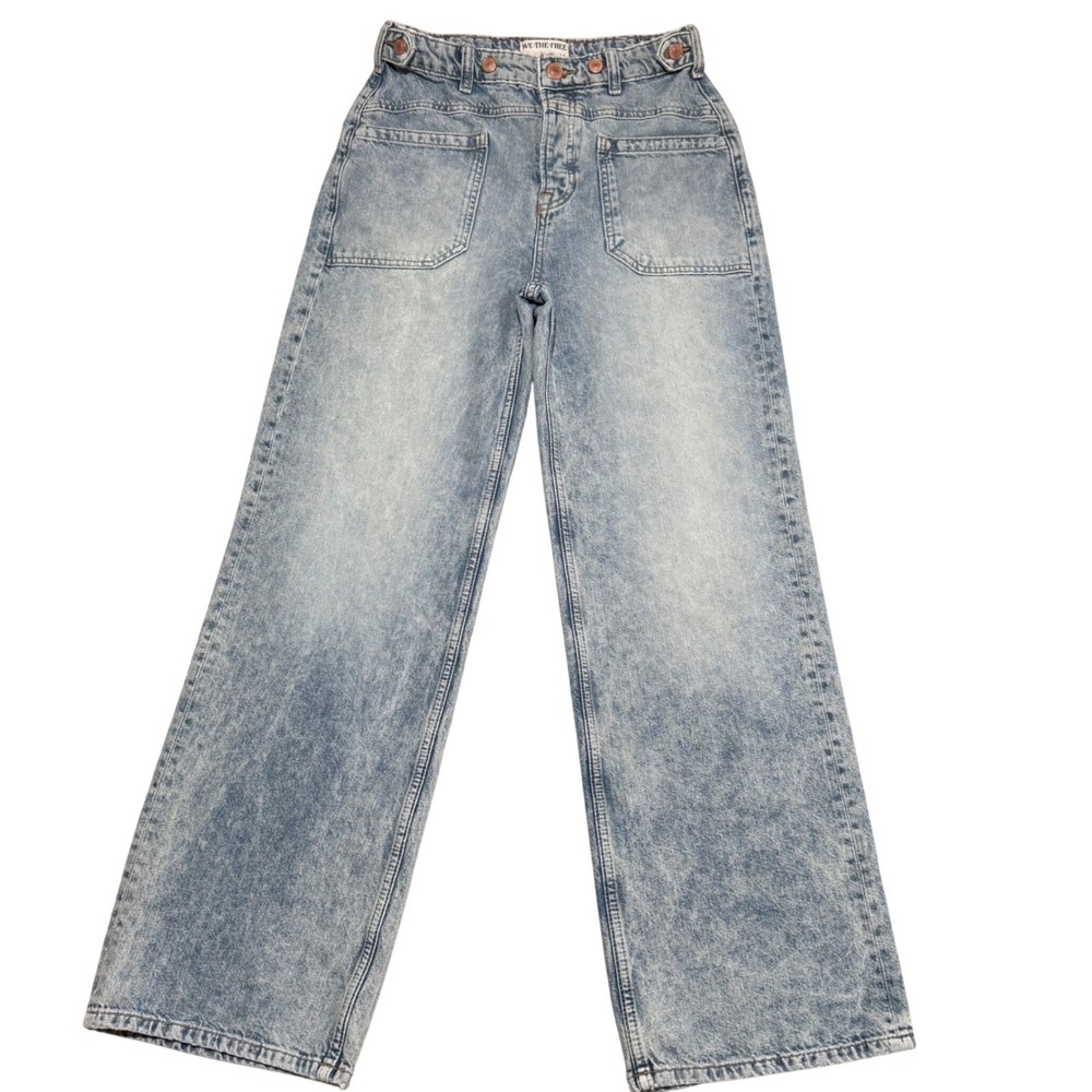 Free People We The Free Palmer Cuff Wide Leg Jeans Womens 25 Acid Wash High Rise